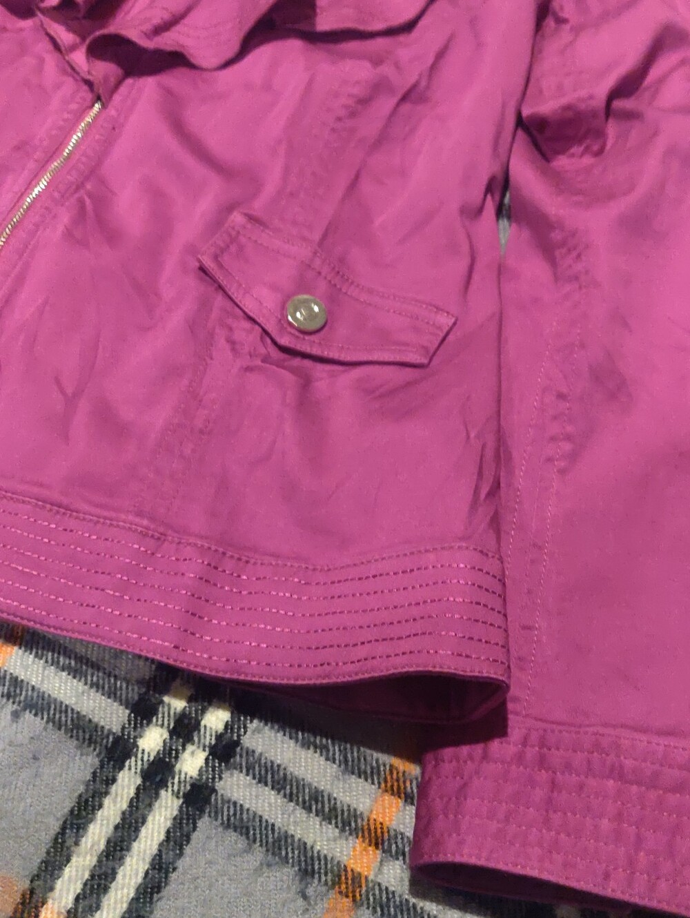 Women's Fuchsia Zip-Front Jacket Monroe And Main Cotton Spandex Size L Detailing - Picture 3 of 13